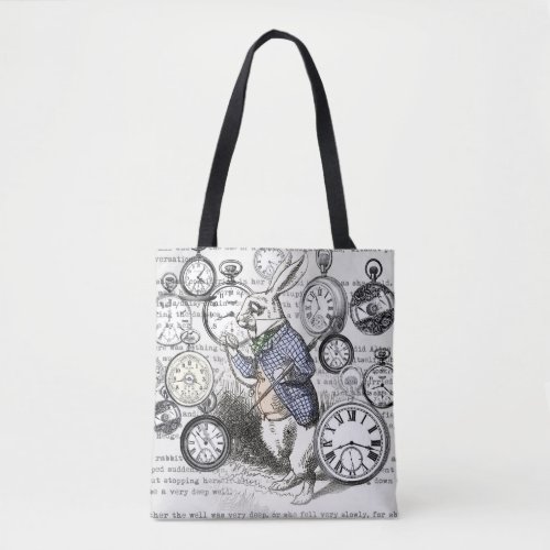 White Rabbit Alice in Wonderland Clocks Tote Bag