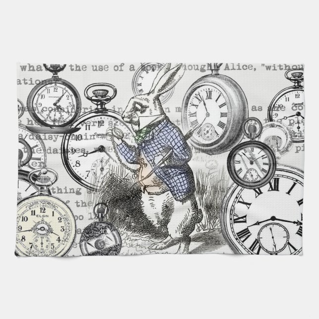 White Rabbit Alice in Wonderland Clocks Towel (Horizontal)