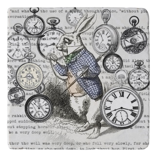 White Rabbit Alice in Wonderland Clocks Trivet (Front)