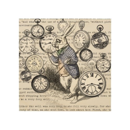 White Rabbit Alice in Wonderland Clocks Wood Wall Art