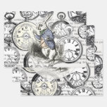 White Rabbit Alice in Wonderland Clocks Wrapping Paper Sheets