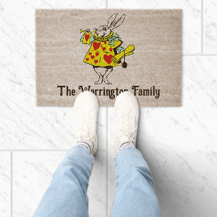 White Rabbit, Alice in Wonderland Family Name Fiber Doormat