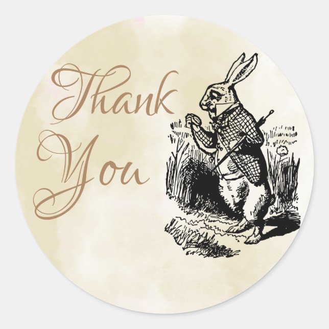 White Rabbit Alice in Wonderland Thank You Favors Classic Round Sticker (Front)