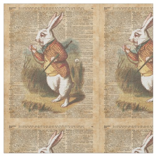 White Rabbit Alice in Wonderland Vintage Art Fabric