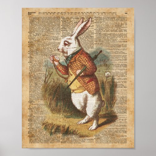 White Rabbit Alice in Wonderland Vintage Art Poster