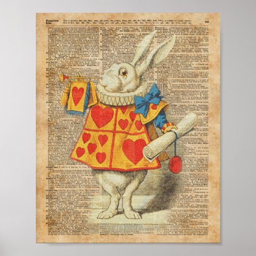 White Rabbit Alice in Wonderland Vintage Artwork Poster