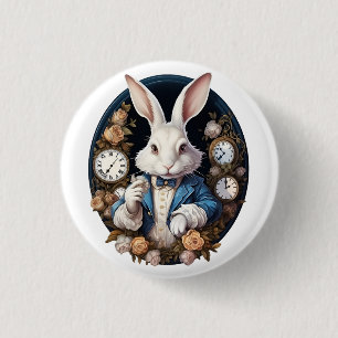 White Rabbit Alice in Wonderland Watches and roses Button
