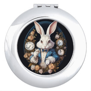 White Rabbit Alice in Wonderland Watches and roses Compact Mirror