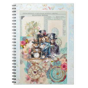 White Rabbit, Alice & Mad Hatter in Top Hats Notebook