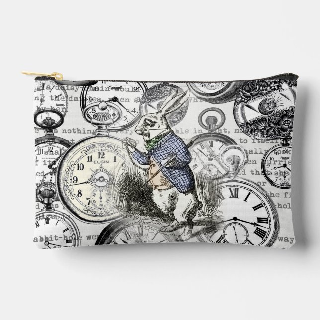 White Rabbit Alice Wonderland Clocks Art Accessory Pouch (Front)