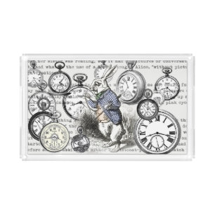 White Rabbit Alice Wonderland Clocks Art Acrylic Tray