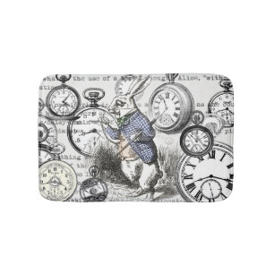 White Rabbit Alice Wonderland Clocks Art Bathroom Mat