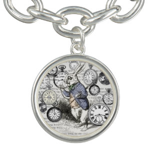 White Rabbit Alice Wonderland Clocks Art Bracelet