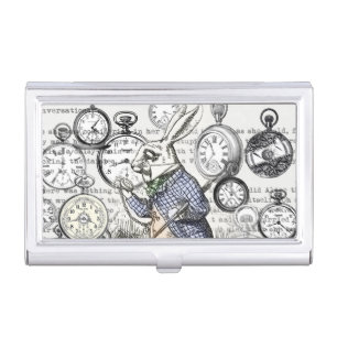 White Rabbit Alice Wonderland Clocks Art Business Card Case