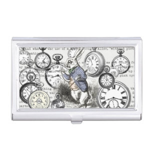 White Rabbit Alice Wonderland Clocks Art Business Card Case