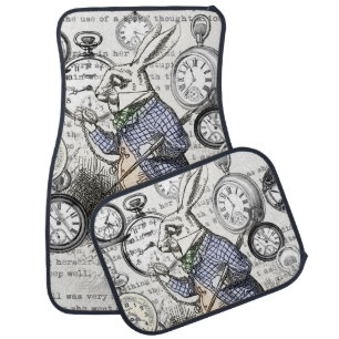 White Rabbit Alice Wonderland Clocks Art Car Mat