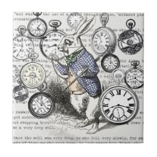 White Rabbit Alice Wonderland Clocks Art Ceramic Tile