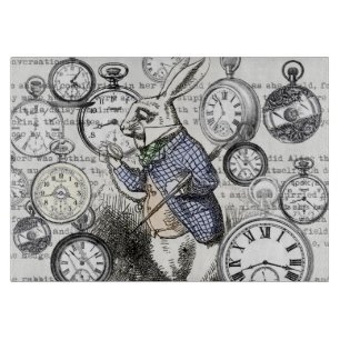 White Rabbit Alice Wonderland Clocks Art Cutting Board