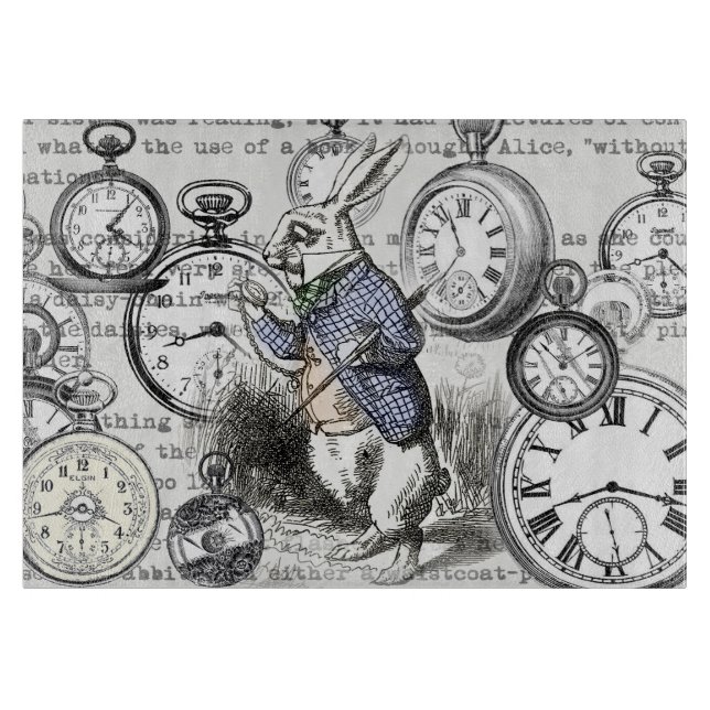 White Rabbit Alice Wonderland Clocks Art Cutting Board (Front)