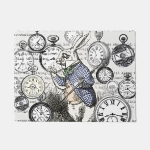 White Rabbit Alice Wonderland Clocks Art Doormat