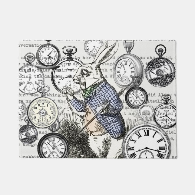 White Rabbit Alice Wonderland Clocks Art Doormat (Front)