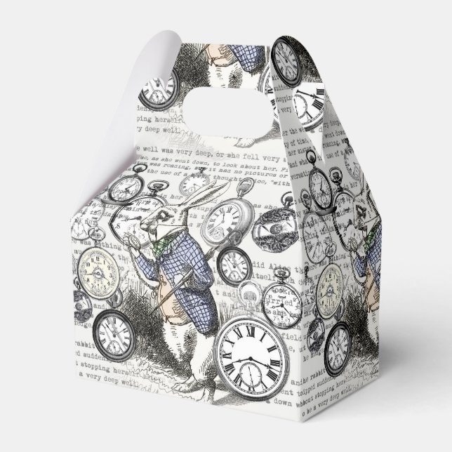 White Rabbit Alice Wonderland Clocks Art Favor Boxes (Front Side)