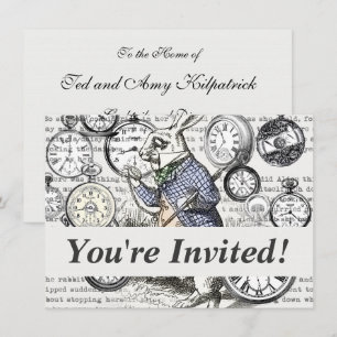 White Rabbit Alice Wonderland Clocks Art Invitation