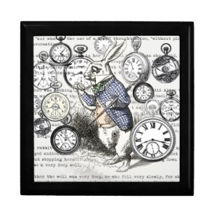 White Rabbit Alice Wonderland Clocks Art Jewelry Box