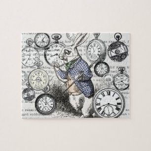 White Rabbit Alice Wonderland Clocks Art Jigsaw Puzzle