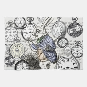 White Rabbit Alice Wonderland Clocks Art Kitchen Towel