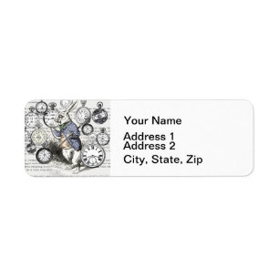 White Rabbit Alice Wonderland Clocks Art Label