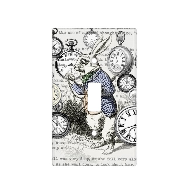 White Rabbit Alice Wonderland Clocks Art Light Switch Cover (Front)