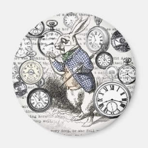 White Rabbit Alice Wonderland Clocks Art Magnet