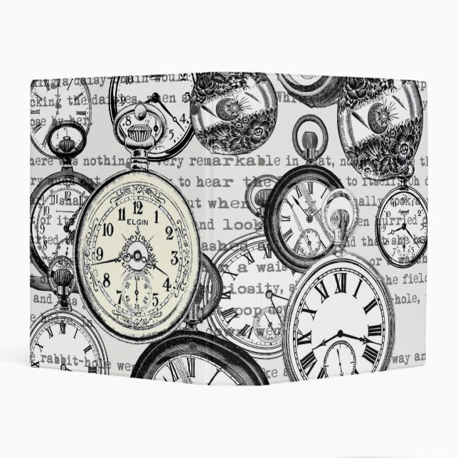 White Rabbit Alice Wonderland Clocks Art Mini Binder (Background)