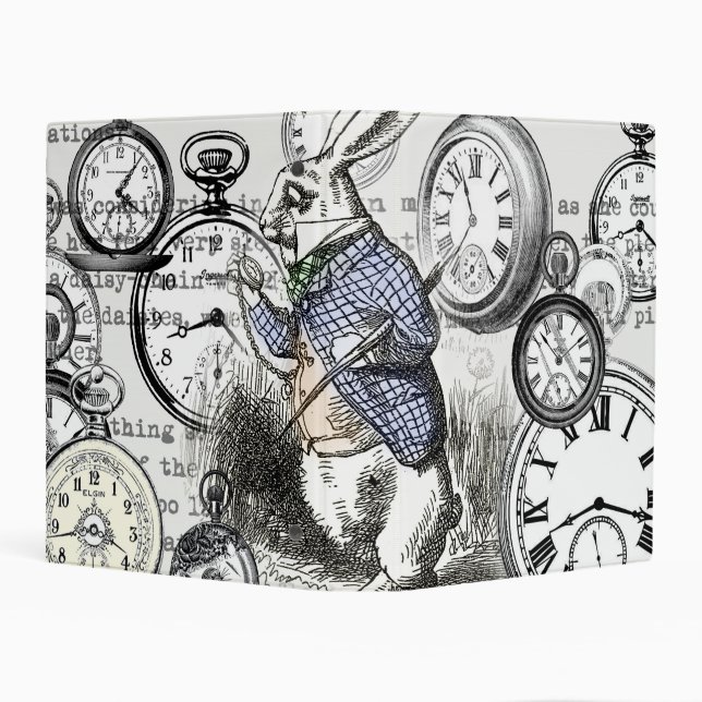 White Rabbit Alice Wonderland Clocks Art Mini Binder (Background)