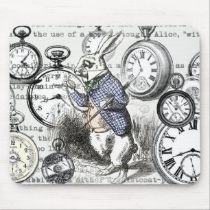 White Rabbit Alice Wonderland Clocks Art Mouse Pad