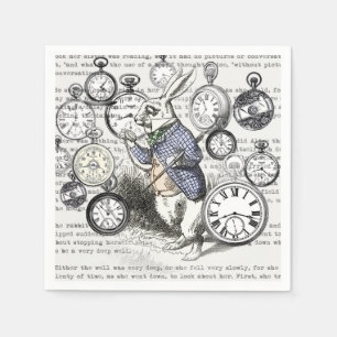 White Rabbit Alice Wonderland Clocks Art Paper Napkins