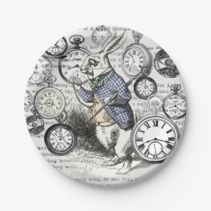 White Rabbit Alice Wonderland Clocks Art Paper Plates