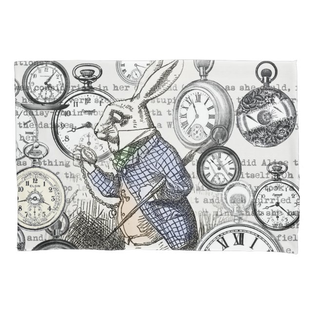 White Rabbit Alice Wonderland Clocks Art Pillowcase (Front)