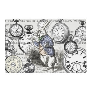 White Rabbit Alice Wonderland Clocks Art Placemat