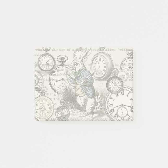 White Rabbit Alice Wonderland Clocks Art Post-it Notes (Front)