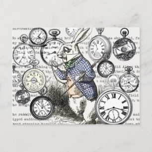 White Rabbit Alice Wonderland Clocks Art Postcard
