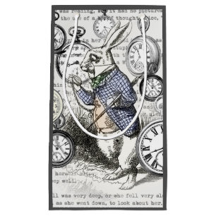 White Rabbit Alice Wonderland Clocks Art Small Gift Bag