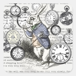 White Rabbit Alice Wonderland Clocks Art Square Sticker