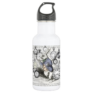 White Rabbit Alice Wonderland Clocks Art Stainless Steel Water Bottle
