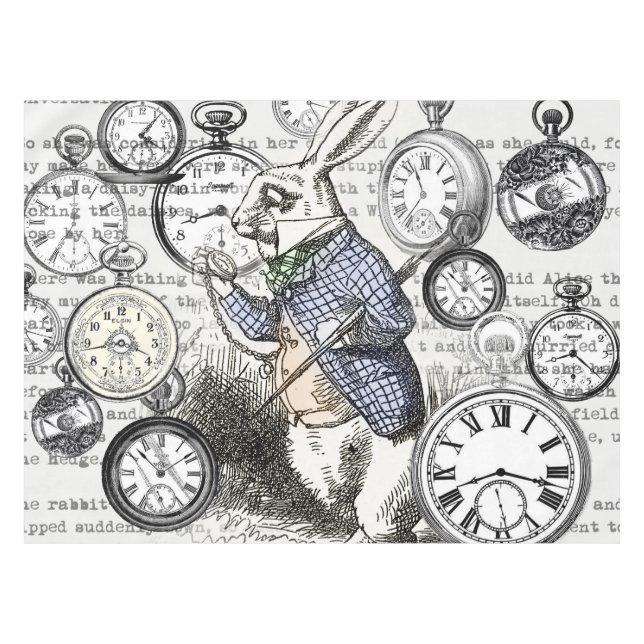 White Rabbit Alice Wonderland Clocks Art Tablecloth (Front (Horizontal))