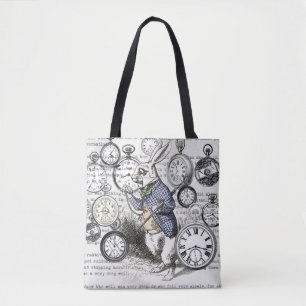 White Rabbit Alice Wonderland Clocks Art Tote Bag
