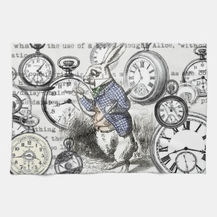 White Rabbit Alice Wonderland Clocks Art Towel