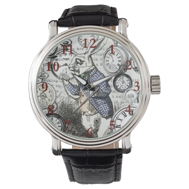 White Rabbit Alice Wonderland Clocks Art Watch (Front)