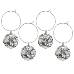 White Rabbit Alice Wonderland Clocks Art Wine Glass Charm